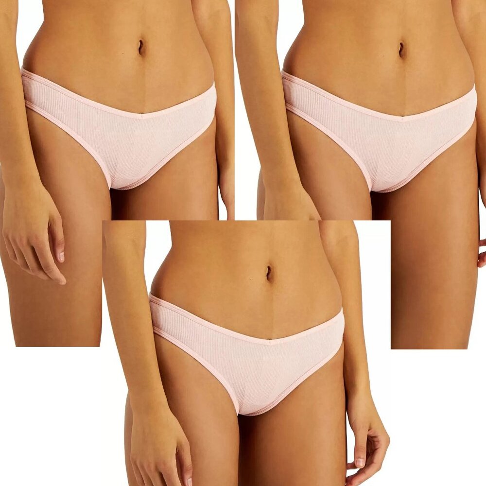 Jenni Women's 3-Pack Ribbed Knit Thong Panty Underwear, Peachskin Light Pink, S